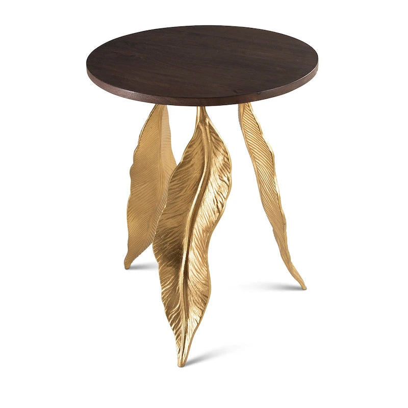 Table d'appoint avec plateau en noyer et base dorée, pièce unique
