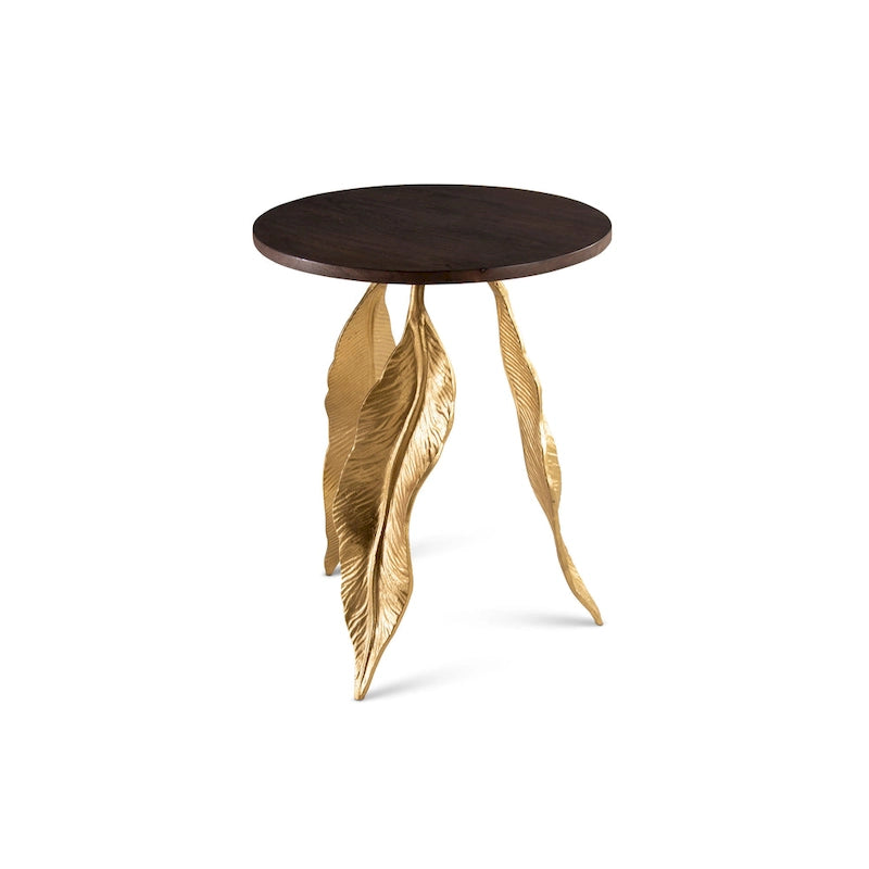 Table d'appoint avec plateau en noyer et base dorée, pièce unique