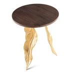 Table d'appoint avec plateau en noyer et base dorée, pièce unique