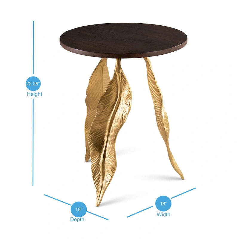 Table d'appoint avec plateau en noyer et base dorée, pièce unique