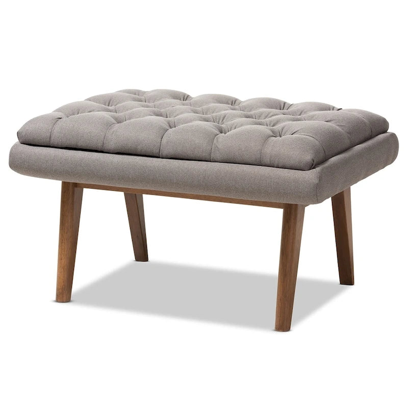 Pouf capitonné gris/noir de style Mid-Century, une place