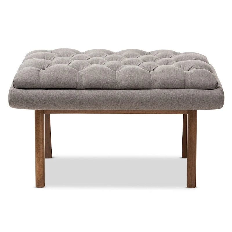Pouf capitonné gris/noir de style Mid-Century, une place