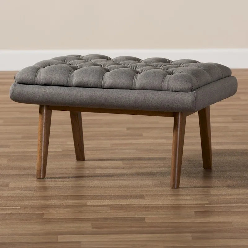 Pouf capitonné gris/noir de style Mid-Century, une place