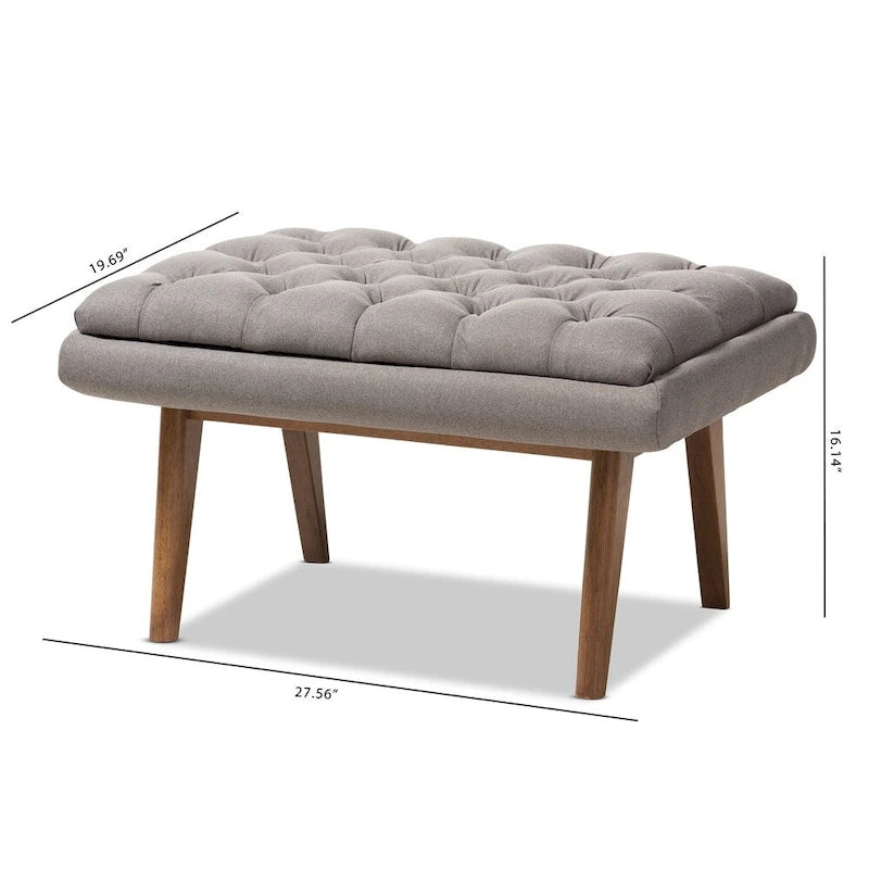 Pouf capitonné gris/noir de style Mid-Century, une place