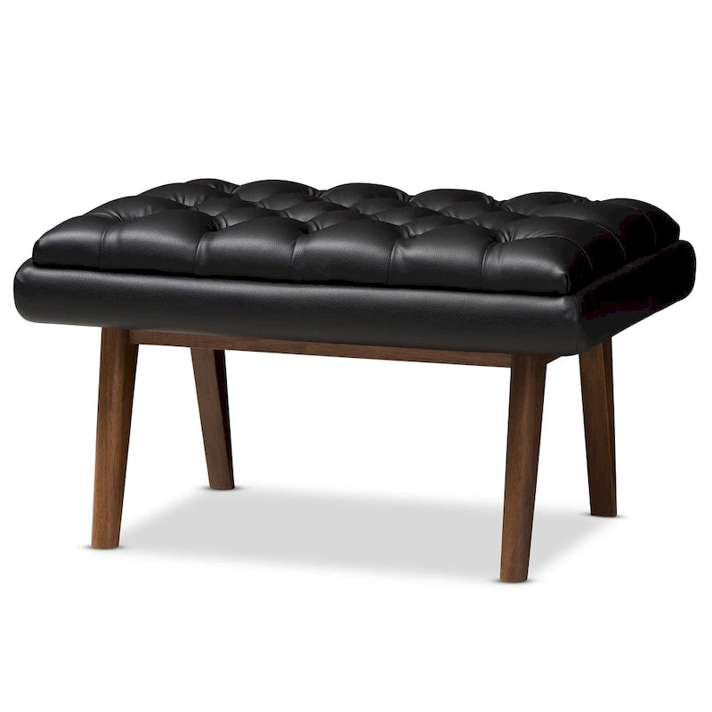 Pouf capitonné gris/noir de style Mid-Century, une place