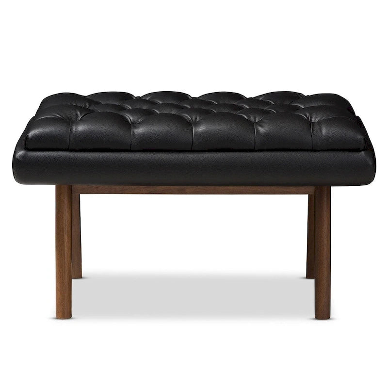 Pouf capitonné gris/noir de style Mid-Century, une place