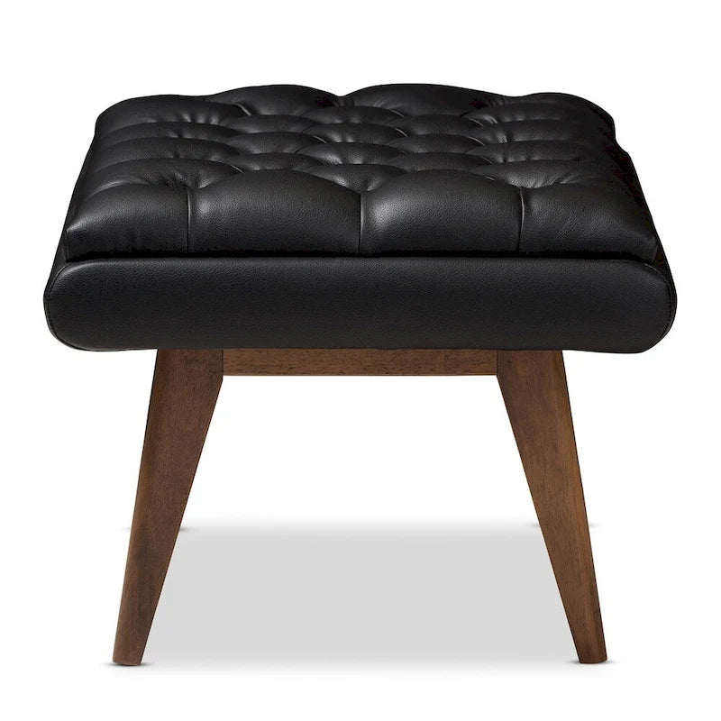 Pouf capitonné gris/noir de style Mid-Century, une place