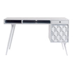 Bureau d'écriture moderne du milieu du siècle en brun naturel / blanc / chêne clair, simple, bois et métal