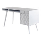 Bureau d'écriture moderne du milieu du siècle en brun naturel / blanc / chêne clair, simple, bois et métal