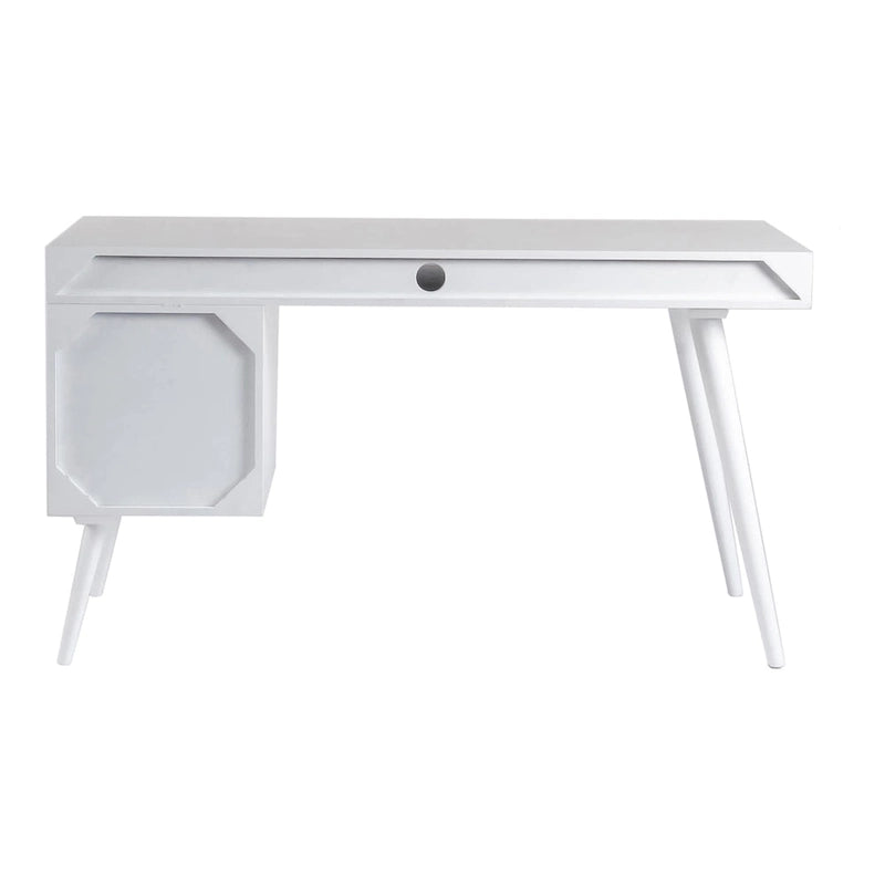 Bureau d'écriture moderne du milieu du siècle en brun naturel / blanc / chêne clair, simple, bois et métal