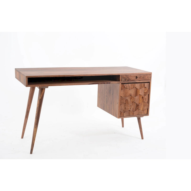 Bureau d'écriture moderne du milieu du siècle en brun naturel / blanc / chêne clair, simple, bois et métal