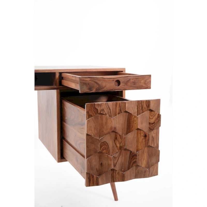 Bureau d'écriture moderne du milieu du siècle en brun naturel / blanc / chêne clair, simple, bois et métal