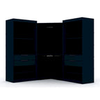 Armoire d'angle moderne bleu nuit/marron/blanc, 3 sections ouvertes, 1 personne