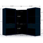 Armoire d'angle moderne bleu nuit/marron/blanc, 3 sections ouvertes, 1 personne