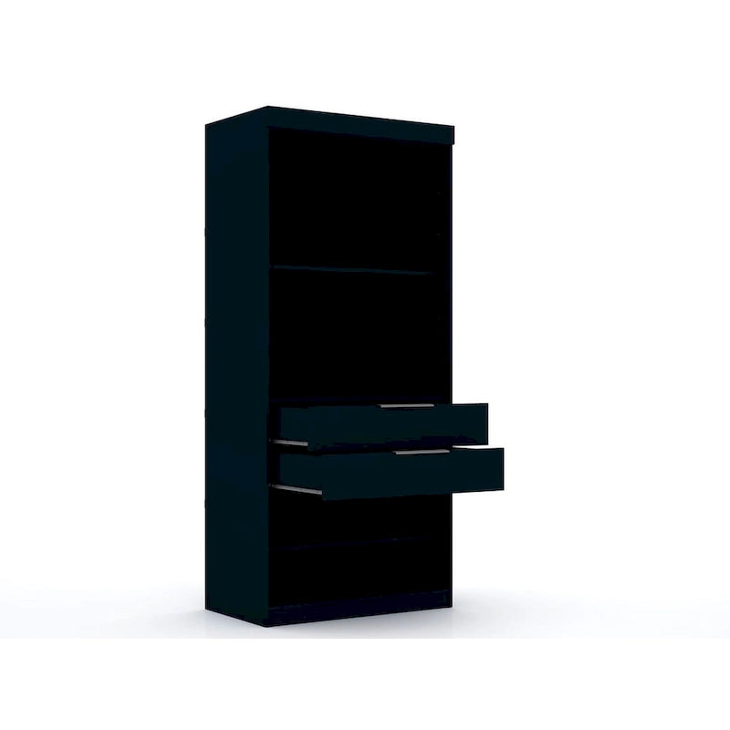 Armoire d'angle moderne bleu nuit/marron/blanc, 3 sections ouvertes, 1 personne