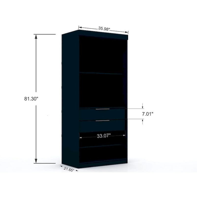 Armoire d'angle moderne bleu nuit/marron/blanc, 3 sections ouvertes, 1 personne