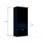 Armoire d'angle moderne bleu nuit/marron/blanc, 3 sections ouvertes, 1 personne