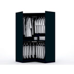 Armoire d'angle moderne bleu nuit/marron/blanc, 3 sections ouvertes, 1 personne