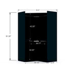 Armoire d'angle moderne bleu nuit/marron/blanc, 3 sections ouvertes, 1 personne