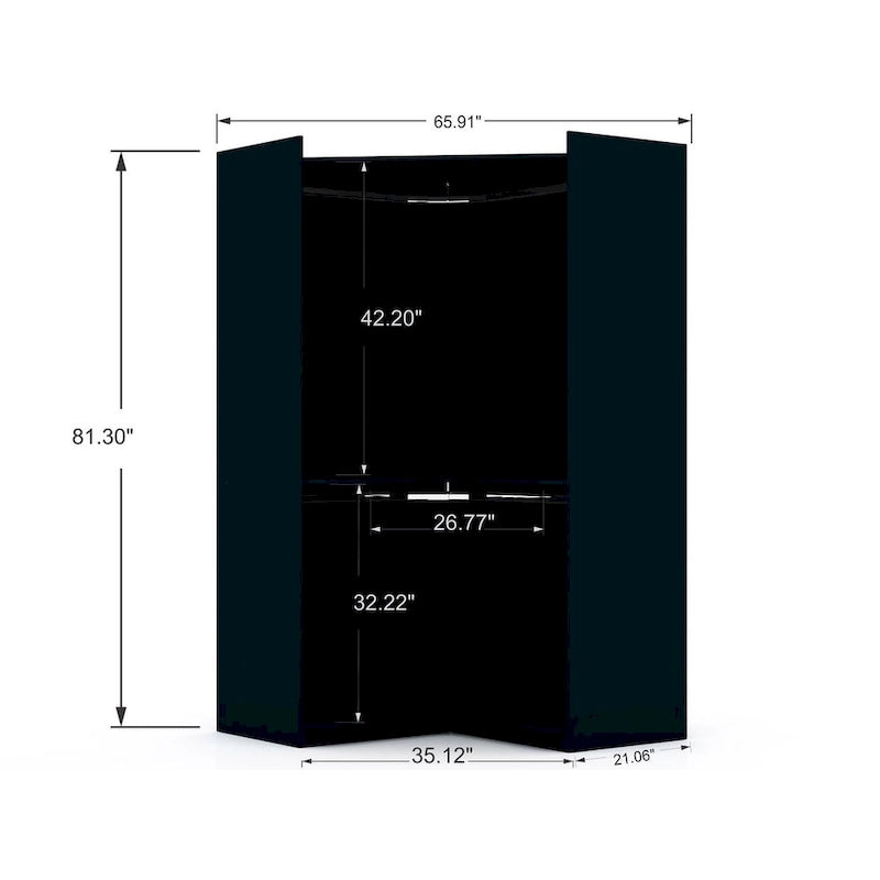 Armoire d'angle moderne bleu nuit/marron/blanc, 3 sections ouvertes, 1 personne