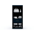 Armoire d'angle moderne bleu nuit/marron/blanc, 3 sections ouvertes, 1 personne
