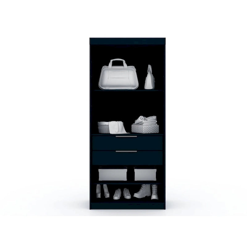 Armoire d'angle moderne bleu nuit/marron/blanc, 3 sections ouvertes, 1 personne
