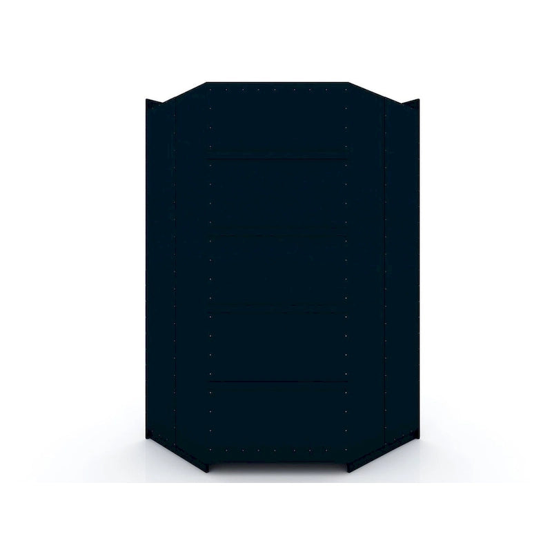 Armoire d'angle moderne bleu nuit/marron/blanc, 3 sections ouvertes, 1 personne