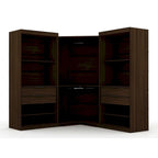 Armoire d'angle moderne bleu nuit/marron/blanc, 3 sections ouvertes, 1 personne