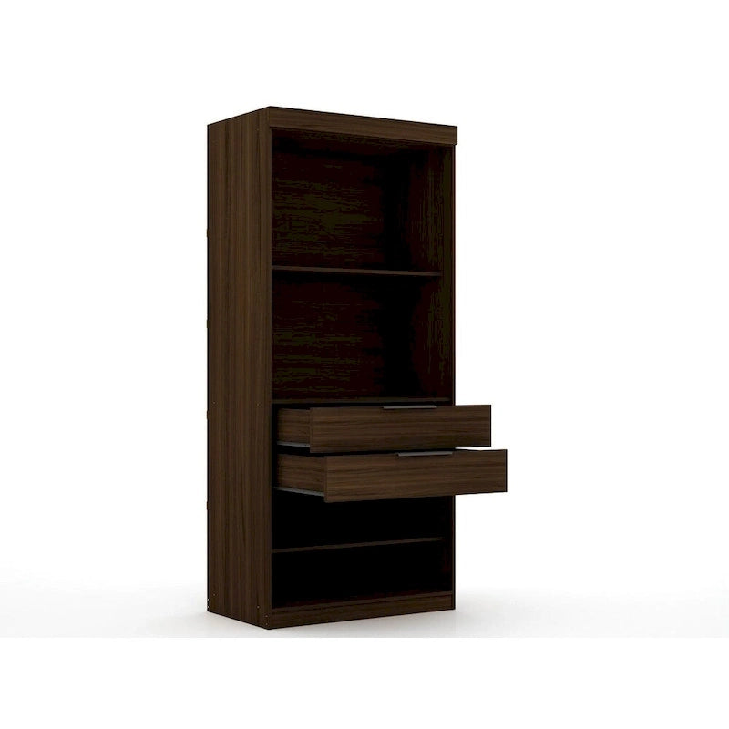 Armoire d'angle moderne bleu nuit/marron/blanc, 3 sections ouvertes, 1 personne