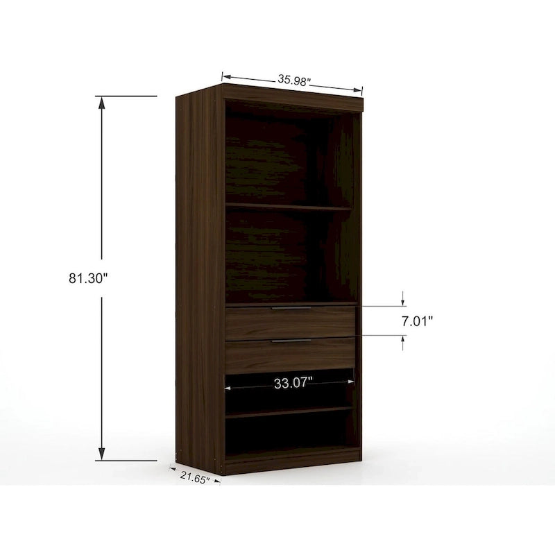 Armoire d'angle moderne bleu nuit/marron/blanc, 3 sections ouvertes, 1 personne