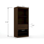 Armoire d'angle moderne bleu nuit/marron/blanc, 3 sections ouvertes, 1 personne