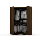 Armoire d'angle moderne bleu nuit/marron/blanc, 3 sections ouvertes, 1 personne