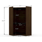 Armoire d'angle moderne bleu nuit/marron/blanc, 3 sections ouvertes, 1 personne
