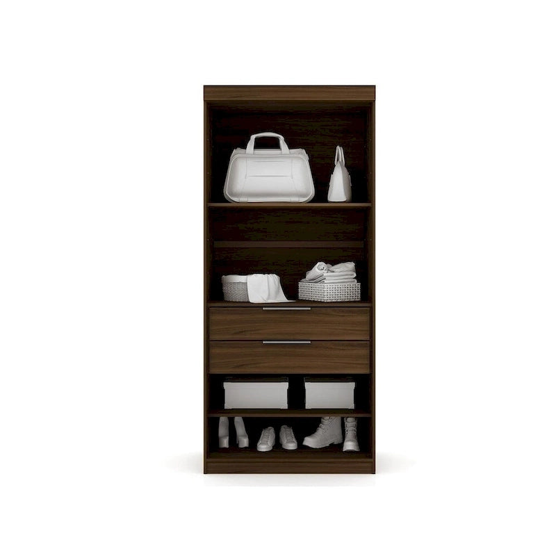 Armoire d'angle moderne bleu nuit/marron/blanc, 3 sections ouvertes, 1 personne
