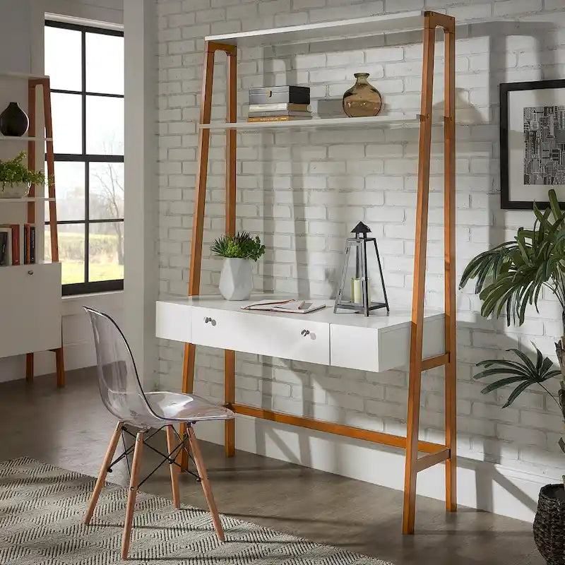 Bureau échelle blanc, pour une personne, avec bibliothèques optionnelles