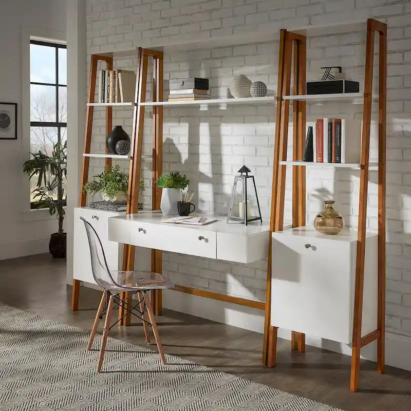 Bureau échelle blanc, pour une personne, avec bibliothèques optionnelles