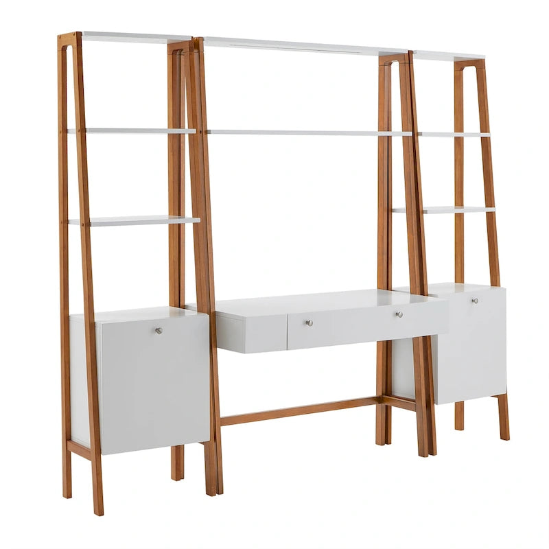 Bureau échelle blanc, pour une personne, avec bibliothèques optionnelles