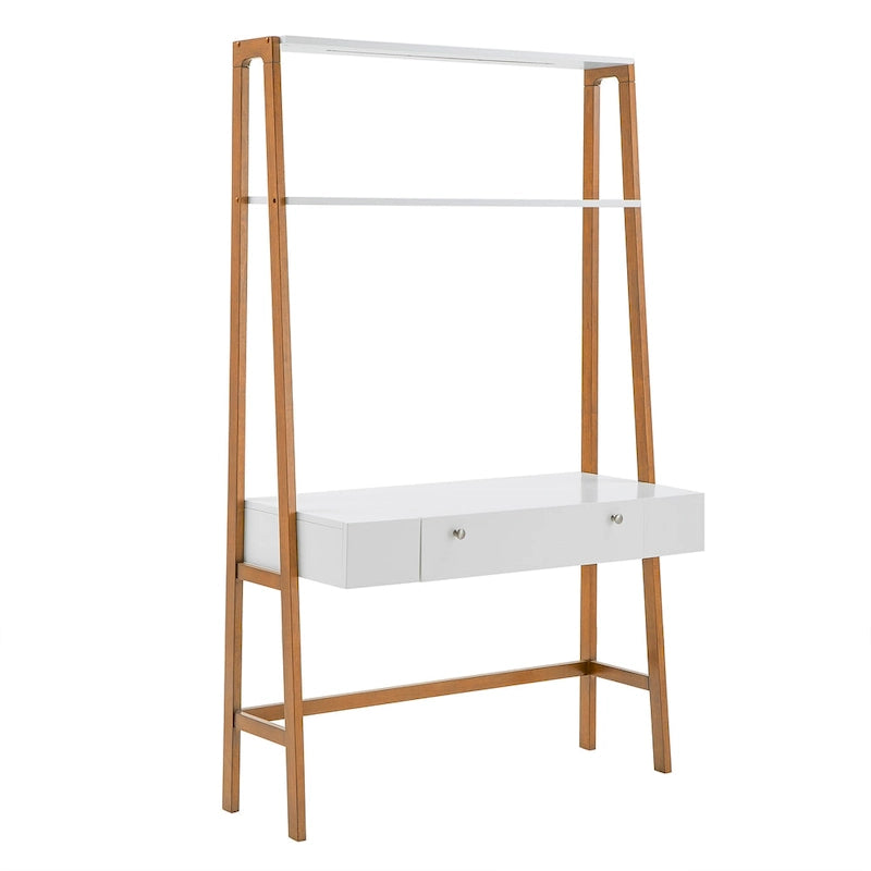 Bureau échelle blanc, pour une personne, avec bibliothèques optionnelles