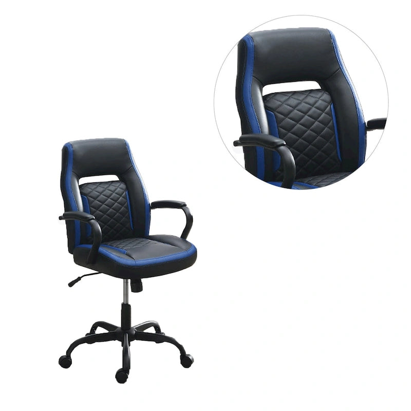 Chaise de bureau ergonomique noire/bleue et noire/grise avec accoudoirs rembourrés, siège individuel