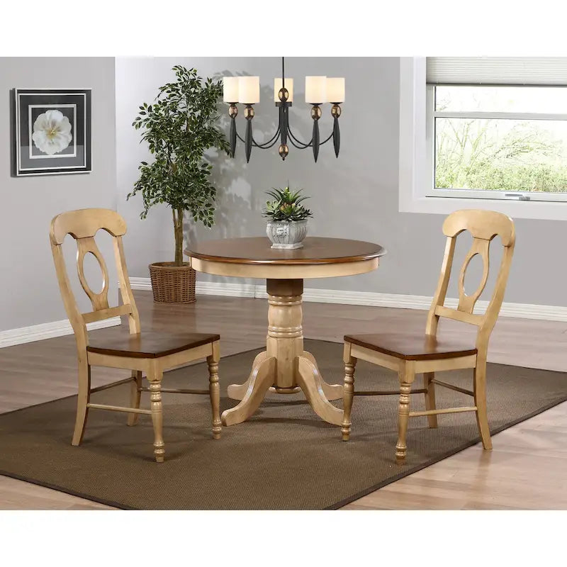 Chaise de salle à manger bicolore vieillie, lot de 2 – Blé crémeux et brun pacane