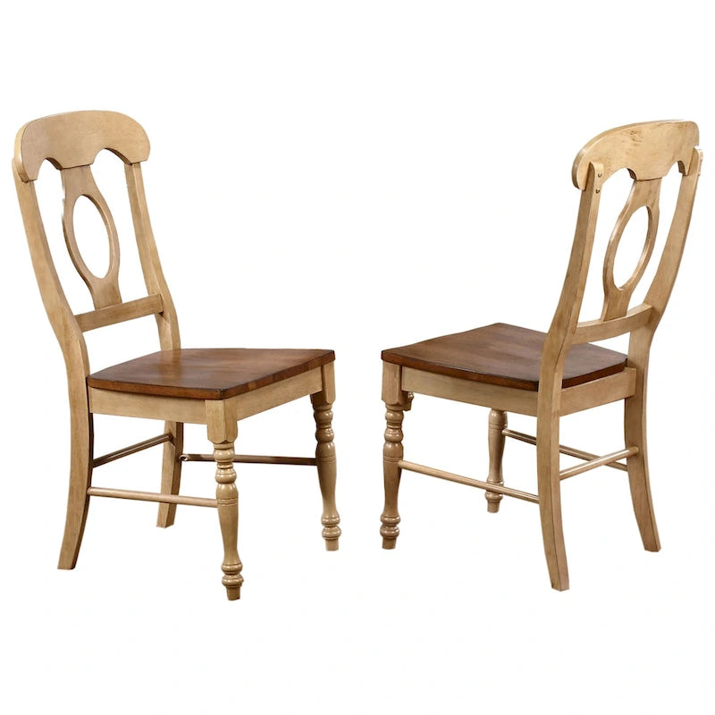 Chaise de salle à manger bicolore vieillie, lot de 2 – Blé crémeux et brun pacane