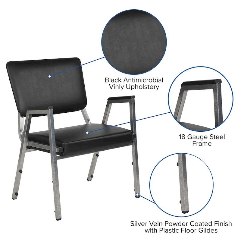 Fauteuil de réception bariatrique en vinyle noir/tissu, un place, 5 couleurs