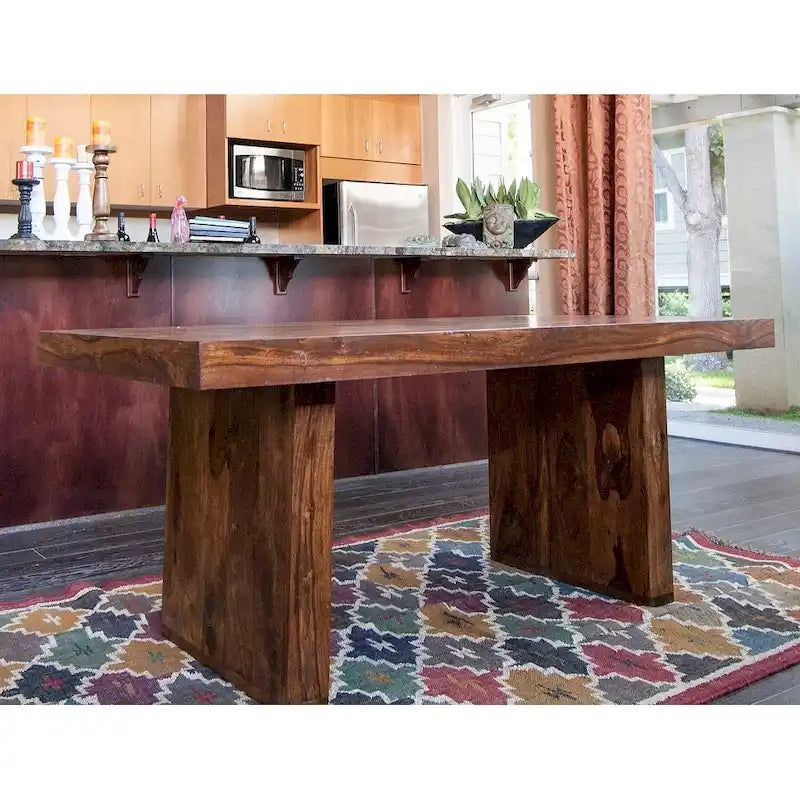 Table de salle à manger en bois massif Noyer Miel, style rustique, 6 à 8 places