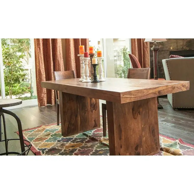 Table de salle à manger en bois massif Noyer Miel, style rustique, 6 à 8 places