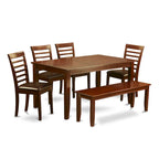 Ensemble de salle à manger en acajou 6 personnes, options de chaises en bois/similicuir – Table, 4 chaises et banc