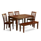 Ensemble de salle à manger en acajou 6 personnes, options de chaises en bois/similicuir – Table, 4 chaises et banc