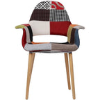 Fauteuil d'appoint rembourré en tissu patchwork multicolore / uni avec pieds en bois – Siège unique