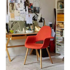 Fauteuil d'appoint rembourré en tissu patchwork multicolore / uni avec pieds en bois – Siège unique
