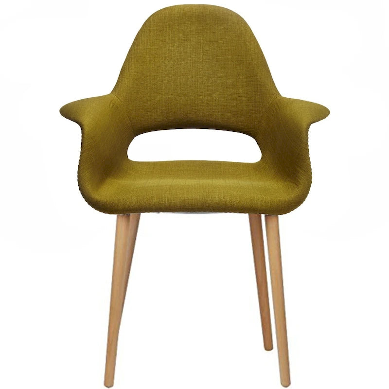 Fauteuil d'appoint rembourré en tissu patchwork multicolore / uni avec pieds en bois – Siège unique