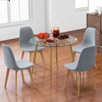 Ensemble de salle à manger 5 pièces en verre trempé rond et tissu gris pour 4 personnes